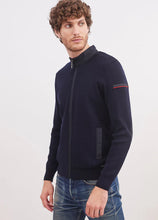 Load image into Gallery viewer, Model wearing Saint James - Navigateur Zip Cardigan in Navy.