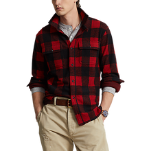 Load image into Gallery viewer, Model wearing POLO Ralph Lauren - L/S Knit Flannel Sportshirt - Plaid in Red/Polo Black.