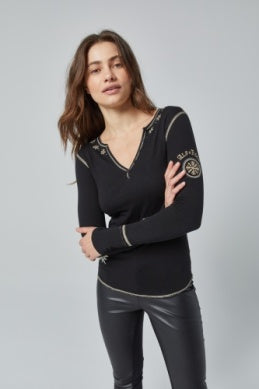 Model wearing Alp N Rock - Elia Henley Shirt in Black.