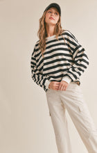Load image into Gallery viewer, Model wearing Sadie &amp; Sage - Growth Striped Pullover in Black/Ivory.
