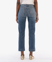 Load image into Gallery viewer, Model wearing Kut From The Kloth - Stevie Straight Leg - Princess Seam at Frt w/ Slit in Evaluate w/ Dk Base Wash - back.