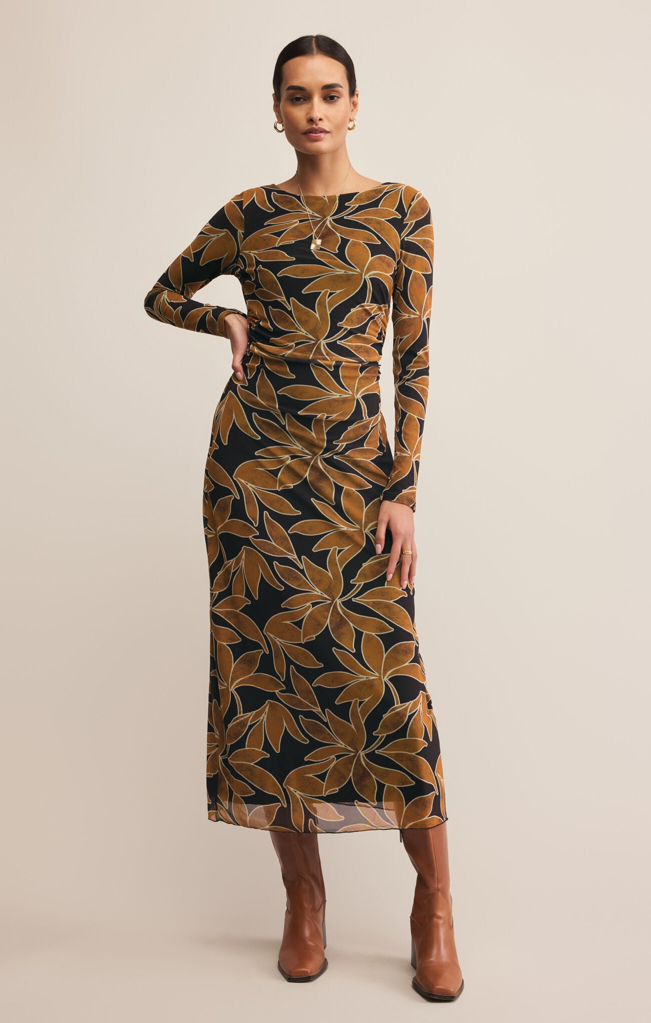 Model wearing ZSupply Spellbound Nox Floral Dress in Coconut.