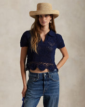 Load image into Gallery viewer, Model wearing Polo Ralph Lauren - Pointelle Cotton Polo Shirt in Spring Navy.
