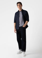 Load image into Gallery viewer, Model wearing Sunspel - Button Down Flannel Shirt in Navy Melange.