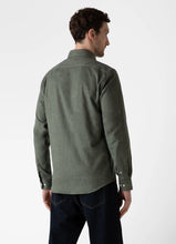 Load image into Gallery viewer, Model wearing Sunspel - Button Down Flannel Shirt in Green Melange - back.
