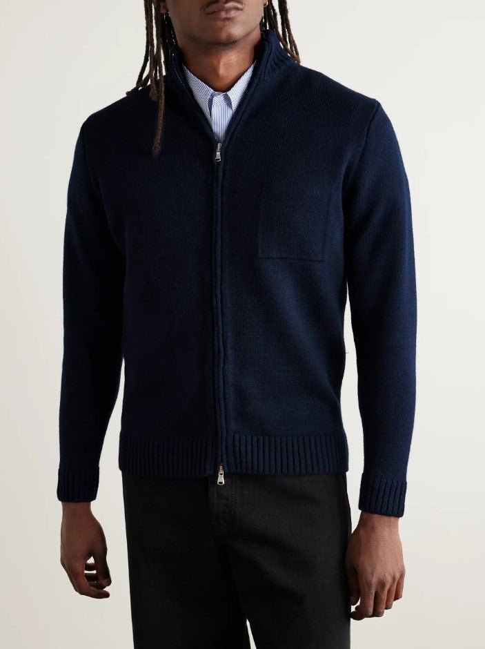 Inis Meain - Textured Zip Jacket in Navy