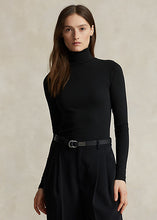 Load image into Gallery viewer, Model wearing Polo Ralph Lauren - Stretch Ribbed Turtleneck in Black.
