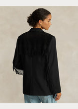 Load image into Gallery viewer, Model wearing Polo Ralph Lauren - Fringe-Trim Wool Twill Blazer in Black - back.