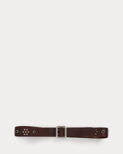 Load image into Gallery viewer, RRL - Wylder Leather Studded-Logo Belt in Dark Brown.
