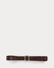 Load image into Gallery viewer, RRL - Wylder Leather Studded-Logo Belt in Dark Brown.