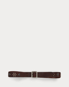 RRL - Wylder Leather Studded-Logo Belt in Dark Brown.