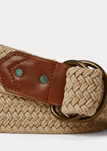 Load image into Gallery viewer, RRL - Leather Trim Rope Belt in Greige/Brown/Vtg Brass.