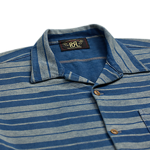 Load image into Gallery viewer, RRL - Indigo Striped Jersey Camp Shirt in Indigo Multi.