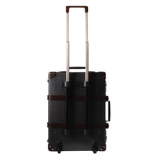 Load image into Gallery viewer, Globe-Trotter Deluxe 20" Trolley case in Caviar and Brown with arms extended.