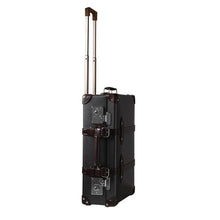 Load image into Gallery viewer, Globe-Trotter Deluxe 20" Trolley case in Caviar and Brown with arms extended.