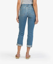 Load image into Gallery viewer, Model wearing Kut From The Kloth - Amy Crop Straight Leg Roll-Up KP0216MD5 in Lucky w/Med base wash - back.