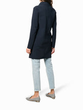Load image into Gallery viewer, Model wearing Herno Women's Act First Scuba Snap Front Jacket in Blu Navy - back.
