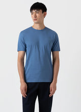 Load image into Gallery viewer, Model wearing Sunspel - Classic Crew Neck T-Shirt in Bluestone 2.