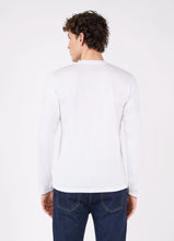 Load image into Gallery viewer, Model wearing Sunspel - Riviera LS Crew Neck Supima Cotton T-shirt in White - back.
