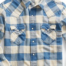 Load image into Gallery viewer, RRL - Long-sleeve Twill Plaid Buffalo Western Style Workshirt in Indigo.