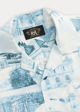 Load image into Gallery viewer, RRL - Postcard-Printed Linen-Cotton S/S Camp Shirt in Cream/Blue.