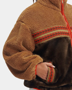 Model wearing UGG - Marlene Sherpa Jacket in Chestnut.