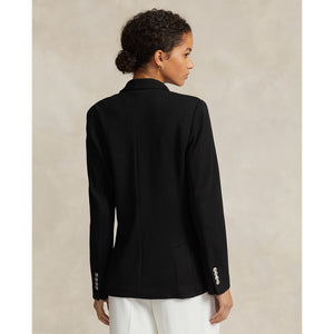 Model wearing Polo Ralph Lauren - Knit Double-Breasted Blazer in Black - back.