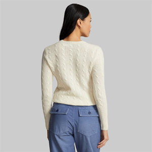 Model wearing Polo Ralph Lauren - Cable-Knit Wool Cashmere Julianna Sweater in White - back.