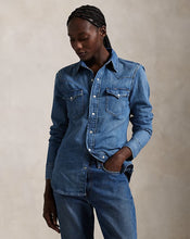Load image into Gallery viewer, Model wearing Polo Ralph Lauren - Denim Western Shirt in Canaria Wash Denim.

