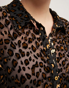 Model wearing Leo & Ugo - Clara Buttondown Shirt in Black/Gold.