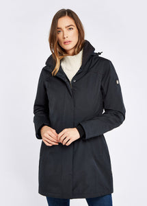 Model wearing Dubarry - Beaufort Travel Coat in Navy.