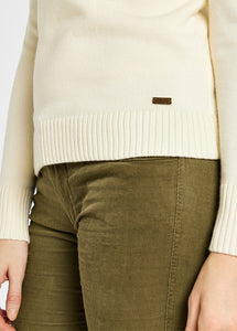 Model wearing Dubarry Rosmead Sweater in Chalk.