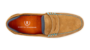 Martin Dingman - MD Signature Water Repellent Suede Sport Penny Loafer in Camel.