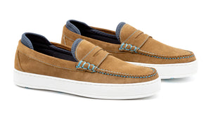 Martin Dingman - MD Signature Water Repellent Suede Sport Penny Loafer in Camel.