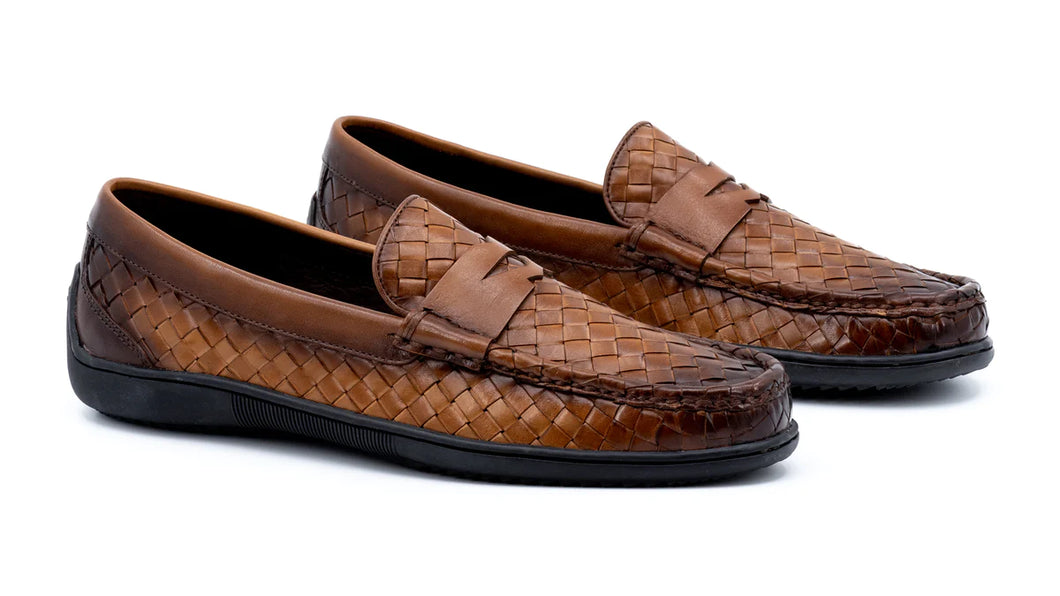 Martin Dingman - Jameson Hand Finished Calf Skin Leather Penny Loafer in Pecan.