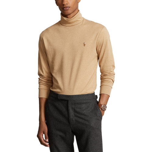 Model wearing POLO Ralph Lauren - L/S Soft Touch Turtleneck in Classic Camel Heather.