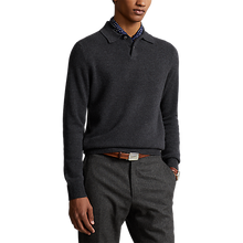 Load image into Gallery viewer, Model wearing POLO Ralph Lauren - Original Label Cashmere Sweater with Placket in Dark Granite Heather.
