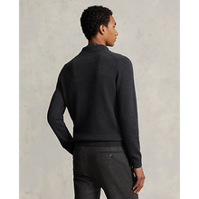 Load image into Gallery viewer, Model wearing POLO Ralph Lauren - Original Label Cashmere Sweater with Placket in Dark Granite Heather - back.
