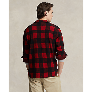 Model wearing POLO Ralph Lauren - L/S Knit Flannel Sportshirt - Plaid in Red/Polo Black - back.
