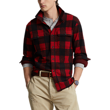 Load image into Gallery viewer, Model wearing POLO Ralph Lauren - L/S Knit Flannel Sportshirt - Plaid in Red/Polo Black.
