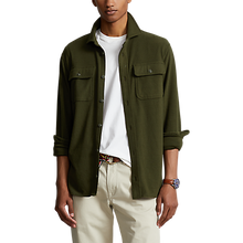 Load image into Gallery viewer, Model wearing POLO Ralph Lauren - L/S Knit Flannel Sportshirt in Company Olive.
