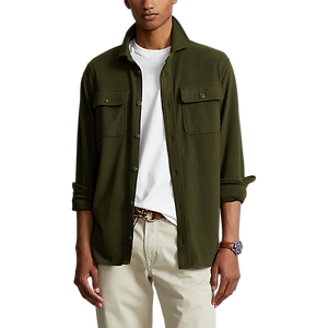 Model wearing POLO Ralph Lauren - L/S Knit Flannel Sportshirt in Company Olive.