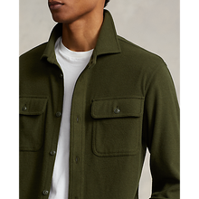 Load image into Gallery viewer, Model wearing POLO Ralph Lauren - L/S Knit Flannel Sportshirt in Company Olive.
