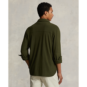 Model wearing POLO Ralph Lauren - L/S Knit Flannel Sportshirt in Company Olive - back.