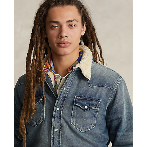 Model wearing POLO Ralph Lauren - L/S 2x1 Denim RL Western Shirt in Squires