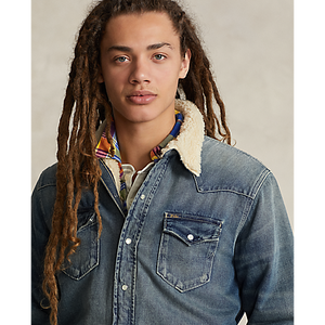 Model wearing POLO Ralph Lauren - L/S 2x1 Denim RL Western Shirt in Squires