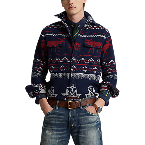 Model wearing POLO Ralph Lauren - L/S Holiday Jacquard Matlock Work Shirt w/ Pockets in Holiday Jacquard.