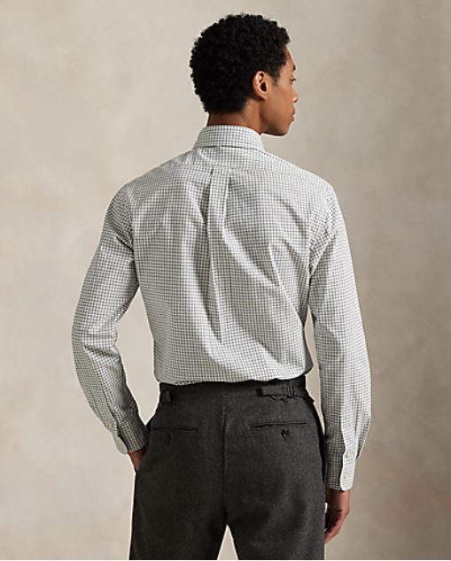 model wearing POLO Ralph Lauren - LS Cambridge Poplin Sport Shirt - Cream Multi - back