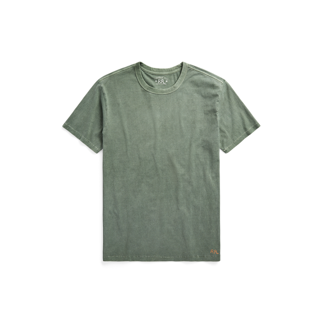 RRL - S/S Garment-Dyed Crewneck T-Shirt in Forest Green.