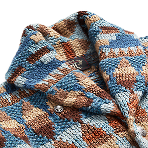 RRL - L/S Cotton/Linen/Silk Ranch Shawl Cardigan Sweater w/ Belt in Blue Multi.